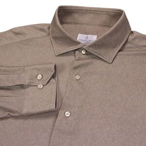 Emanuel Berg Modern Fit Mens XL 17.5 Brown Tan 4 Stretch Byron Performance Shirt